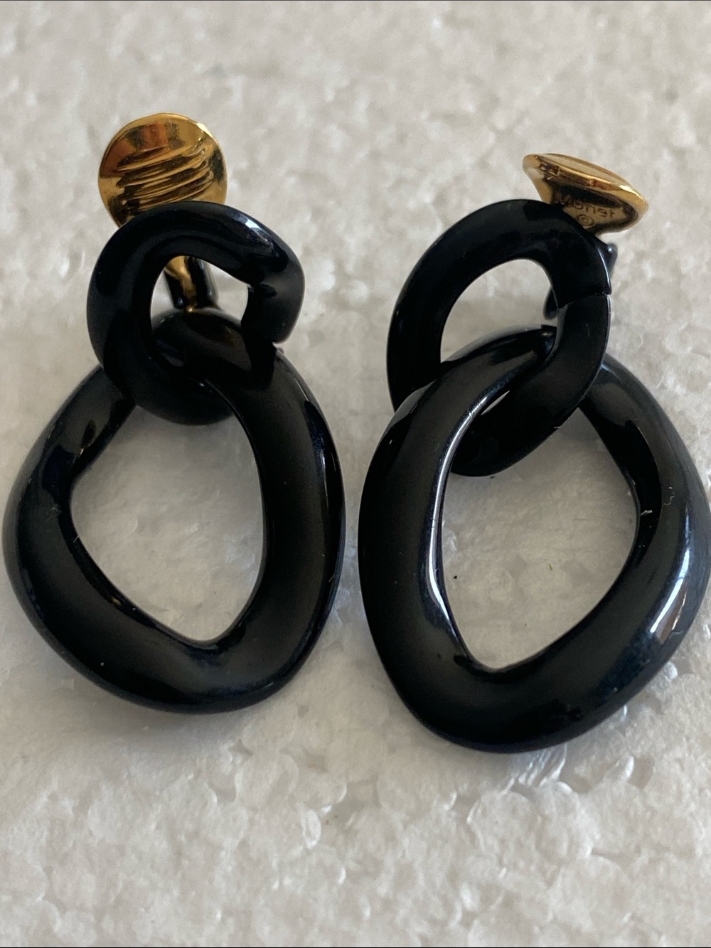 Monet Black Linked Hoop Drop Earrings - Women Jewelry